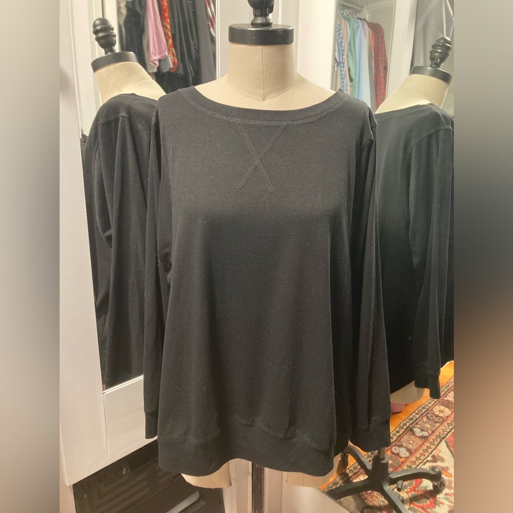 No Brand, Black Lightweight Long Sleeve Sweatshirt Top, High-low Hem, Size Large